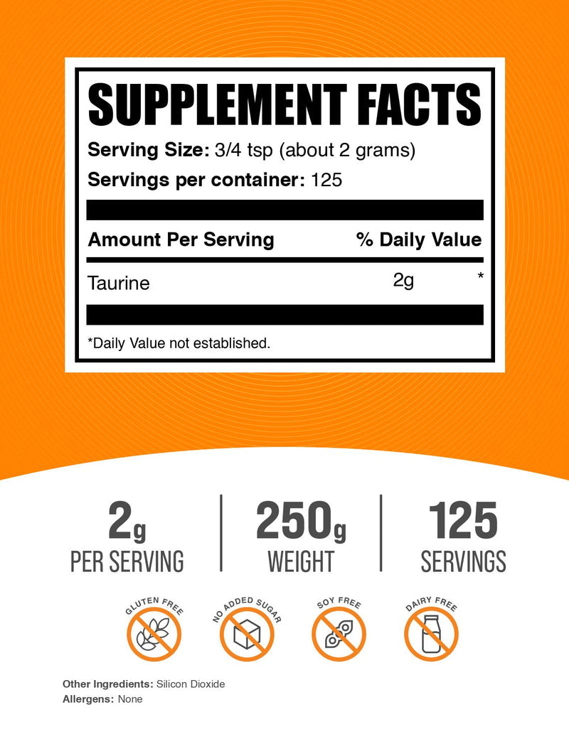 Bulksupplements Taurine Capsules - Gluten Free, 2000Mg per Serving (360 Capsules - 90 Servings)