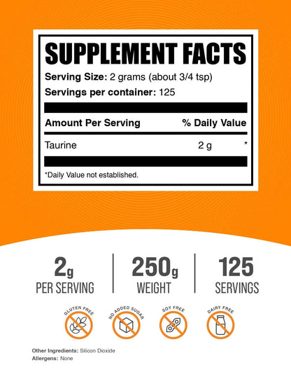 Bulksupplements Taurine Capsules - Gluten Free, 2000Mg per Serving (360 Capsules - 90 Servings)